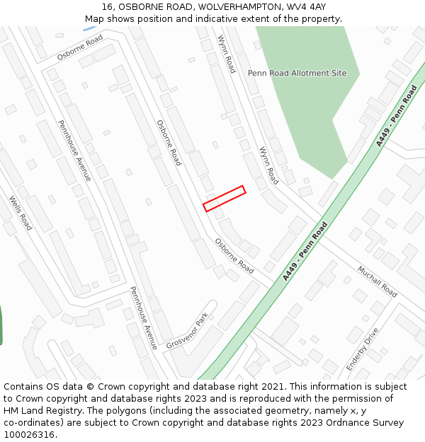 16, OSBORNE ROAD, WOLVERHAMPTON, WV4 4AY: Location map and indicative extent of plot