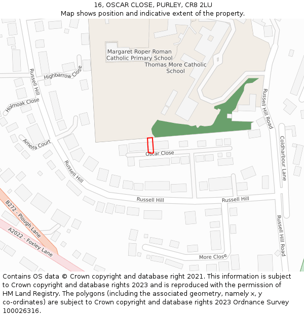 16, OSCAR CLOSE, PURLEY, CR8 2LU: Location map and indicative extent of plot