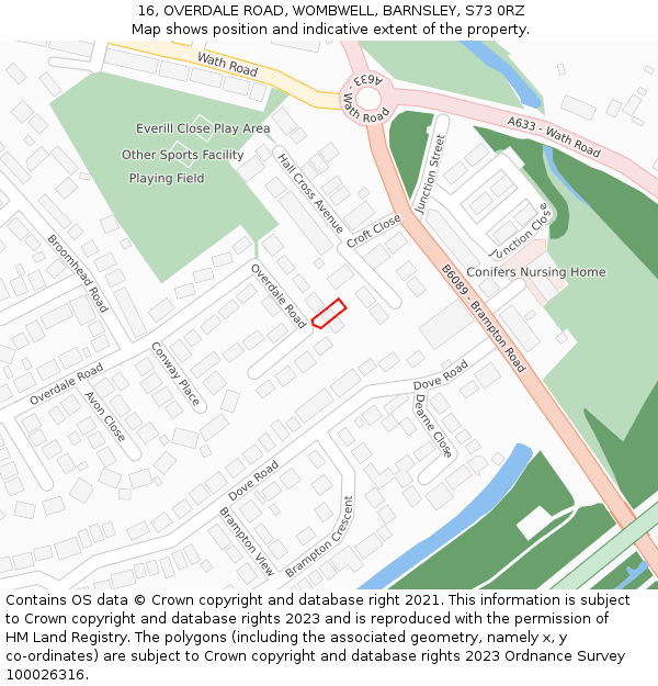 16, OVERDALE ROAD, WOMBWELL, BARNSLEY, S73 0RZ: Location map and indicative extent of plot