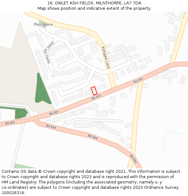 16, OWLET ASH FIELDS, MILNTHORPE, LA7 7DA: Location map and indicative extent of plot