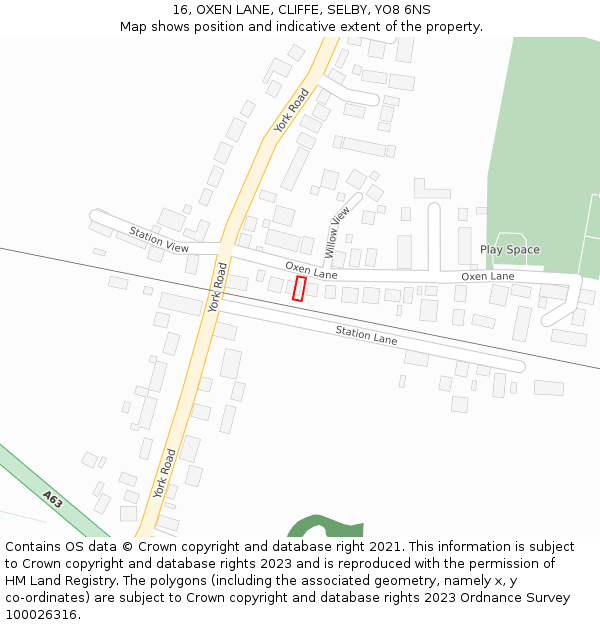 16, OXEN LANE, CLIFFE, SELBY, YO8 6NS: Location map and indicative extent of plot