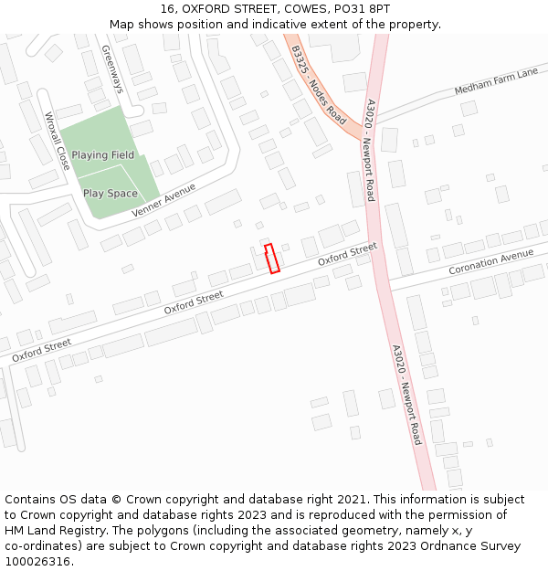 16, OXFORD STREET, COWES, PO31 8PT: Location map and indicative extent of plot
