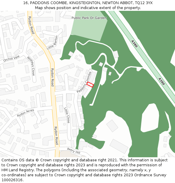 16, PADDONS COOMBE, KINGSTEIGNTON, NEWTON ABBOT, TQ12 3YX: Location map and indicative extent of plot
