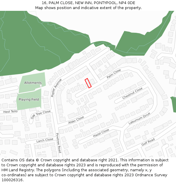16, PALM CLOSE, NEW INN, PONTYPOOL, NP4 0DE: Location map and indicative extent of plot