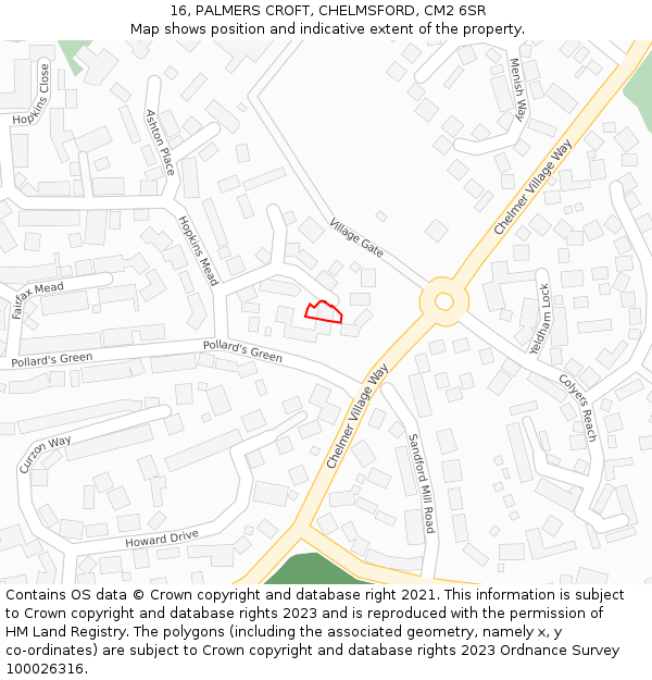 16, PALMERS CROFT, CHELMSFORD, CM2 6SR: Location map and indicative extent of plot