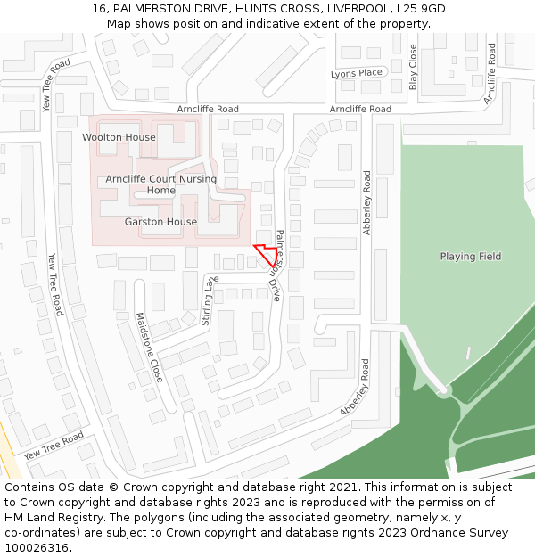 16, PALMERSTON DRIVE, HUNTS CROSS, LIVERPOOL, L25 9GD: Location map and indicative extent of plot