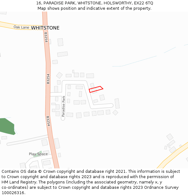 16, PARADISE PARK, WHITSTONE, HOLSWORTHY, EX22 6TQ: Location map and indicative extent of plot