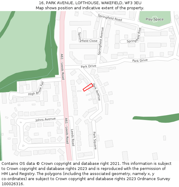 16, PARK AVENUE, LOFTHOUSE, WAKEFIELD, WF3 3EU: Location map and indicative extent of plot