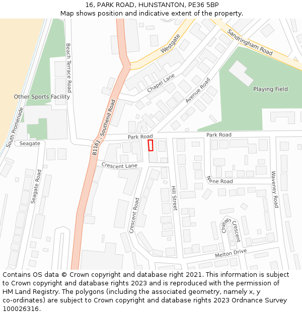 16, PARK ROAD, HUNSTANTON, PE36 5BP: Location map and indicative extent of plot