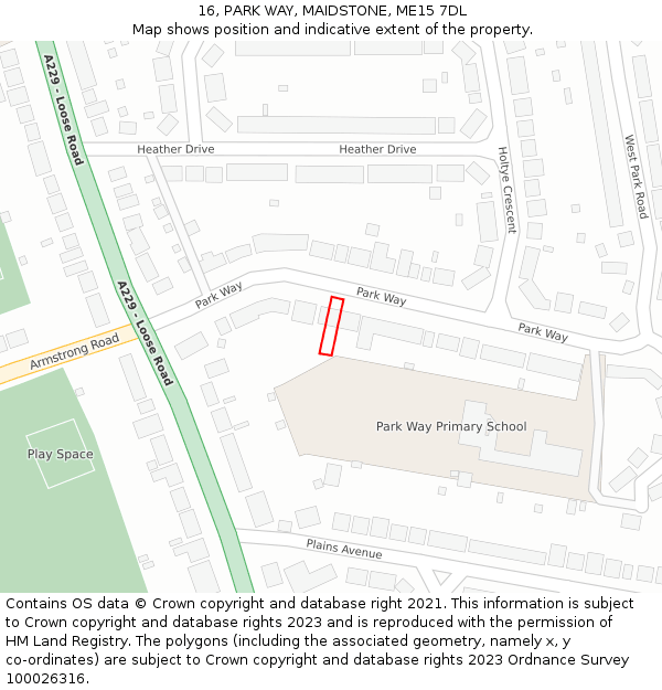 16, PARK WAY, MAIDSTONE, ME15 7DL: Location map and indicative extent of plot