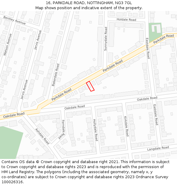 16, PARKDALE ROAD, NOTTINGHAM, NG3 7GL: Location map and indicative extent of plot