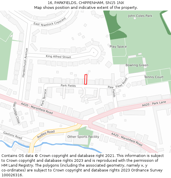 16, PARKFIELDS, CHIPPENHAM, SN15 1NX: Location map and indicative extent of plot