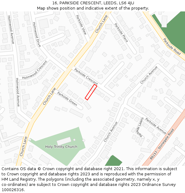 16, PARKSIDE CRESCENT, LEEDS, LS6 4JU: Location map and indicative extent of plot