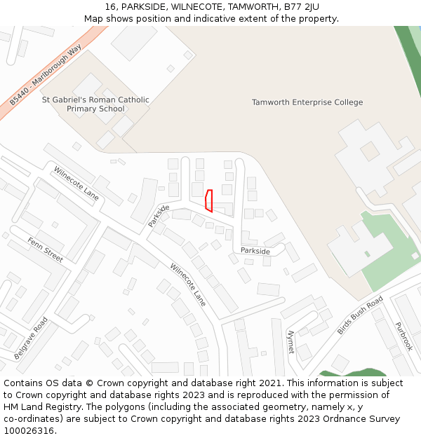 16, PARKSIDE, WILNECOTE, TAMWORTH, B77 2JU: Location map and indicative extent of plot