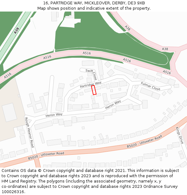 16, PARTRIDGE WAY, MICKLEOVER, DERBY, DE3 9XB: Location map and indicative extent of plot