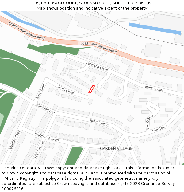 16, PATERSON COURT, STOCKSBRIDGE, SHEFFIELD, S36 1JN: Location map and indicative extent of plot