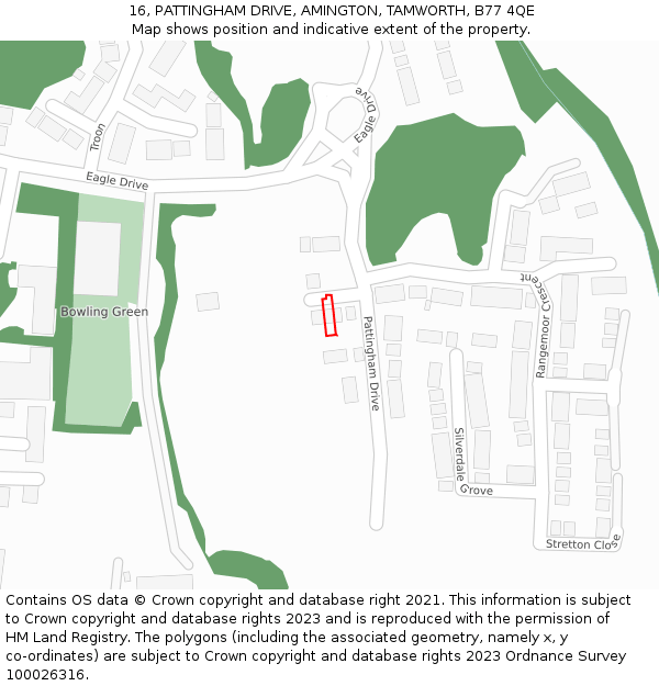 16, PATTINGHAM DRIVE, AMINGTON, TAMWORTH, B77 4QE: Location map and indicative extent of plot
