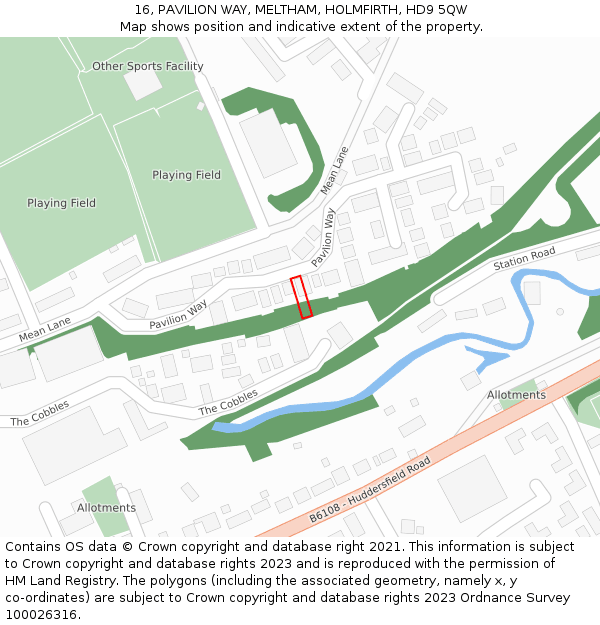 16, PAVILION WAY, MELTHAM, HOLMFIRTH, HD9 5QW: Location map and indicative extent of plot