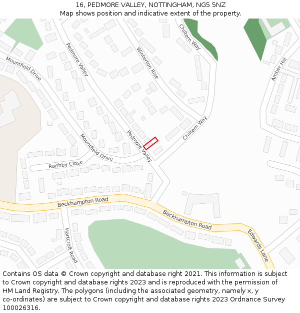 16, PEDMORE VALLEY, NOTTINGHAM, NG5 5NZ: Location map and indicative extent of plot