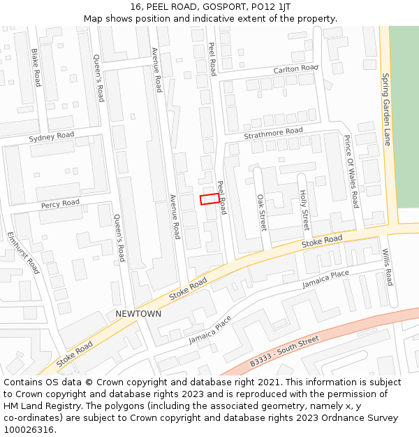 16, PEEL ROAD, GOSPORT, PO12 1JT: Location map and indicative extent of plot
