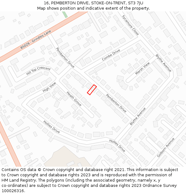 16, PEMBERTON DRIVE, STOKE-ON-TRENT, ST3 7JU: Location map and indicative extent of plot