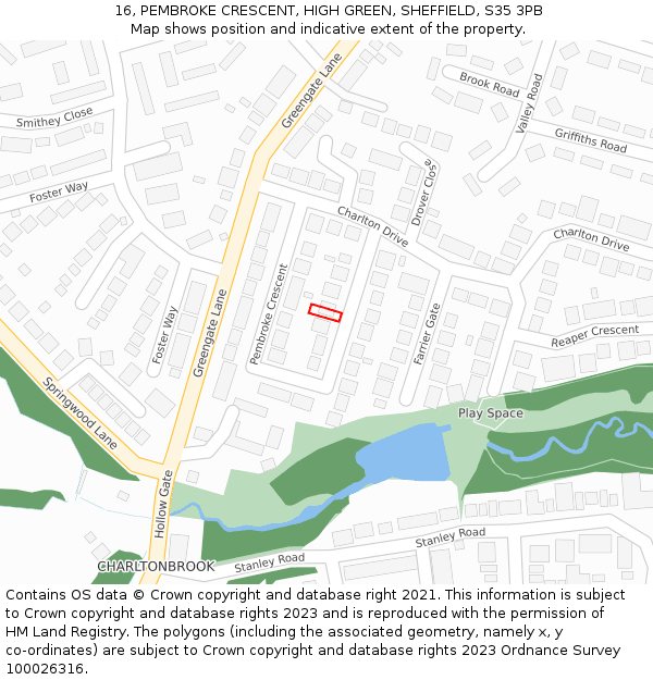16, PEMBROKE CRESCENT, HIGH GREEN, SHEFFIELD, S35 3PB: Location map and indicative extent of plot