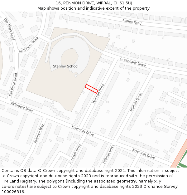 16, PENMON DRIVE, WIRRAL, CH61 5UJ: Location map and indicative extent of plot