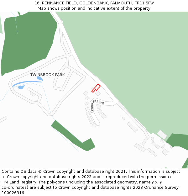 16, PENNANCE FIELD, GOLDENBANK, FALMOUTH, TR11 5FW: Location map and indicative extent of plot