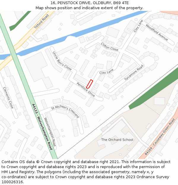 16, PENSTOCK DRIVE, OLDBURY, B69 4TE: Location map and indicative extent of plot