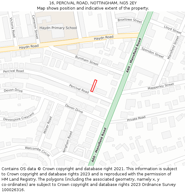 16, PERCIVAL ROAD, NOTTINGHAM, NG5 2EY: Location map and indicative extent of plot
