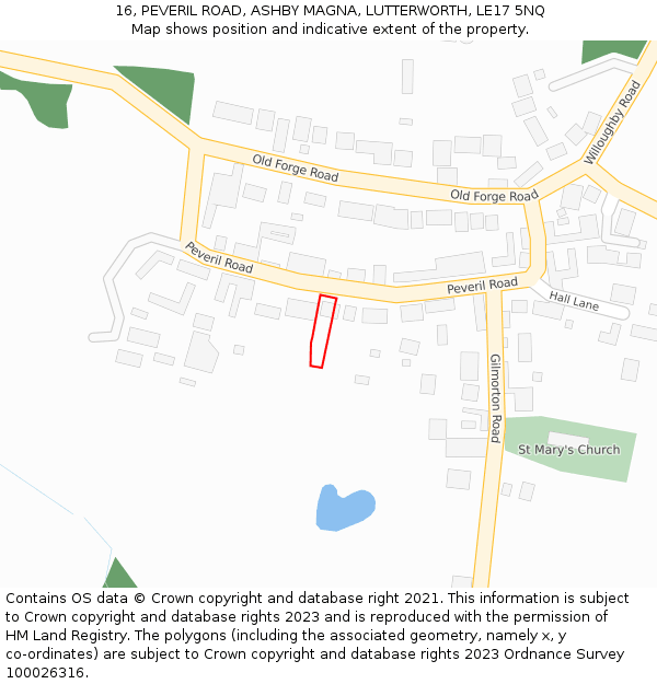 16, PEVERIL ROAD, ASHBY MAGNA, LUTTERWORTH, LE17 5NQ: Location map and indicative extent of plot