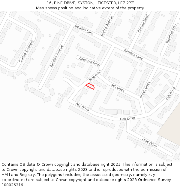 16, PINE DRIVE, SYSTON, LEICESTER, LE7 2PZ: Location map and indicative extent of plot
