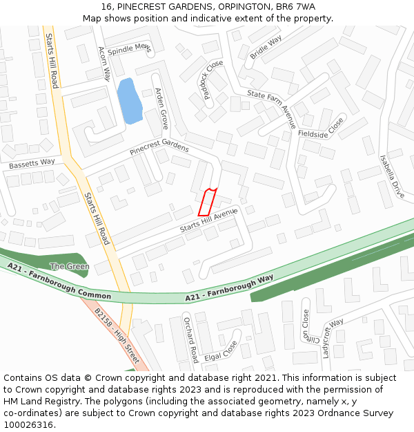 16, PINECREST GARDENS, ORPINGTON, BR6 7WA: Location map and indicative extent of plot