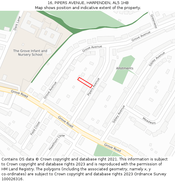 16, PIPERS AVENUE, HARPENDEN, AL5 1HB: Location map and indicative extent of plot
