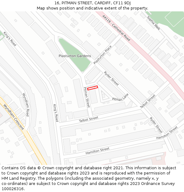 16, PITMAN STREET, CARDIFF, CF11 9DJ: Location map and indicative extent of plot