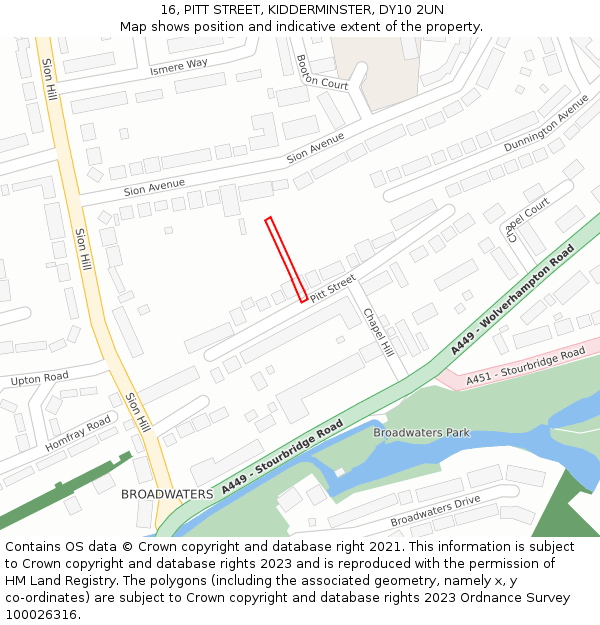 16, PITT STREET, KIDDERMINSTER, DY10 2UN: Location map and indicative extent of plot