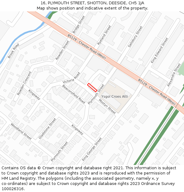 16, PLYMOUTH STREET, SHOTTON, DEESIDE, CH5 1JA: Location map and indicative extent of plot