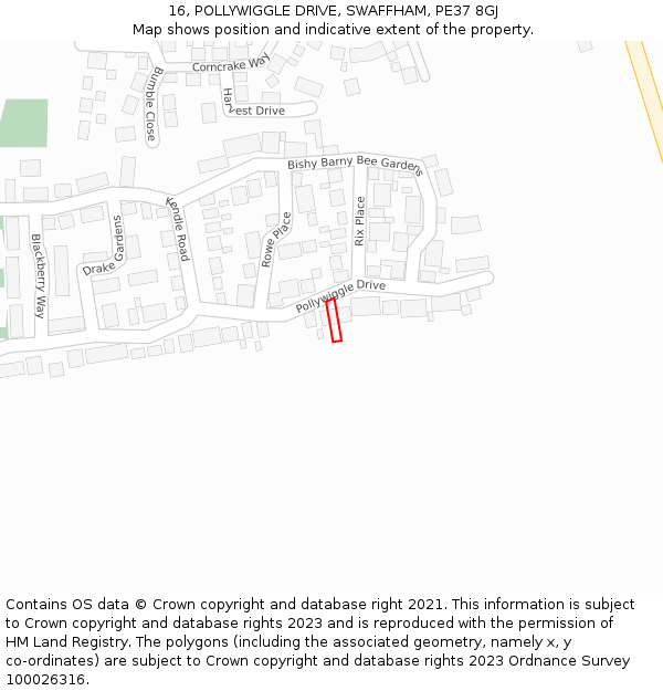 16, POLLYWIGGLE DRIVE, SWAFFHAM, PE37 8GJ: Location map and indicative extent of plot