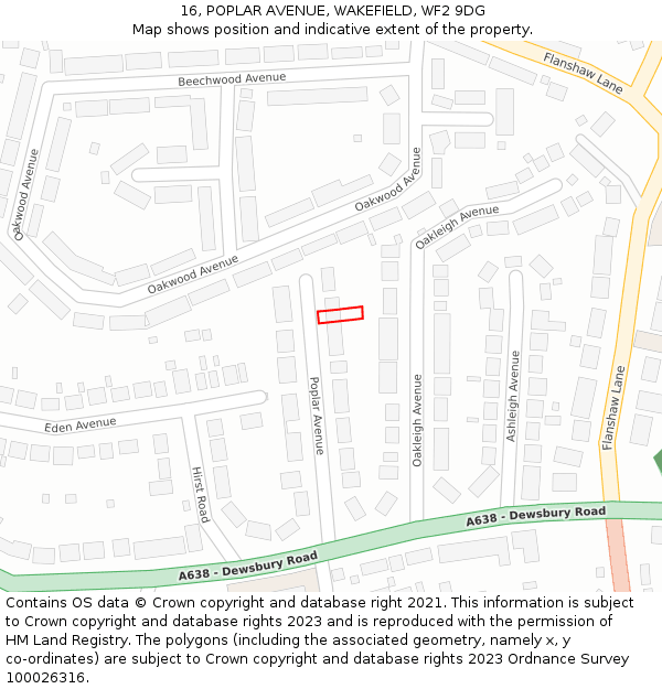 16, POPLAR AVENUE, WAKEFIELD, WF2 9DG: Location map and indicative extent of plot