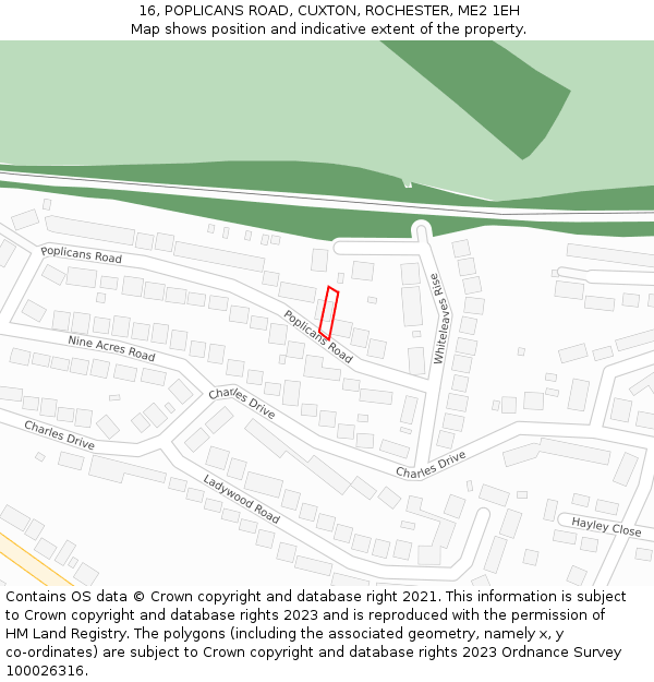 16, POPLICANS ROAD, CUXTON, ROCHESTER, ME2 1EH: Location map and indicative extent of plot