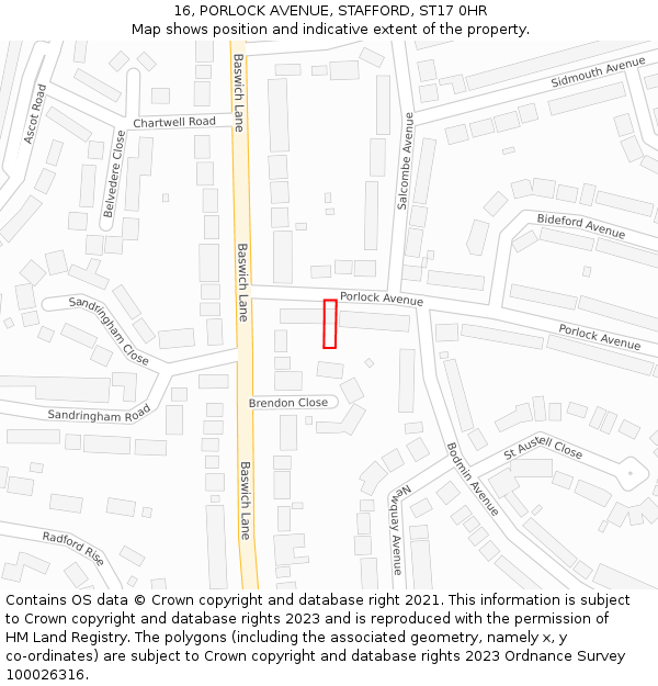 16, PORLOCK AVENUE, STAFFORD, ST17 0HR: Location map and indicative extent of plot