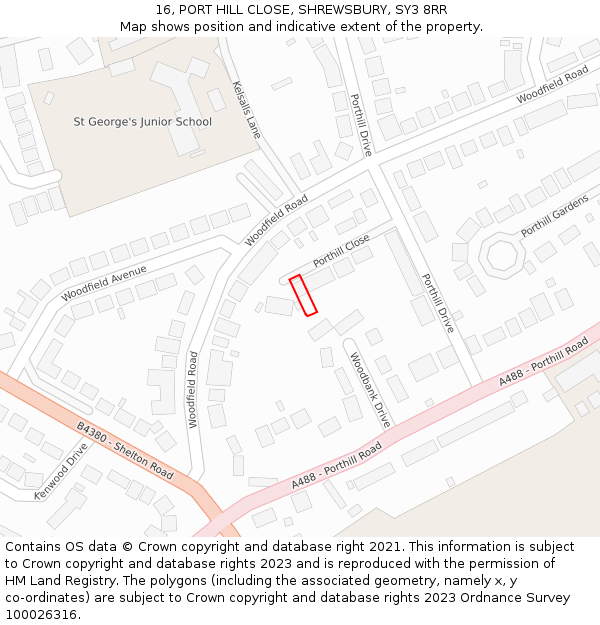 16, PORT HILL CLOSE, SHREWSBURY, SY3 8RR: Location map and indicative extent of plot