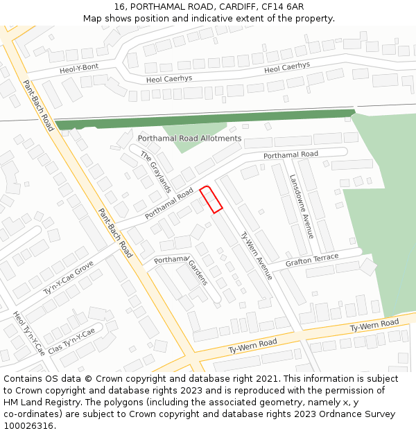 16, PORTHAMAL ROAD, CARDIFF, CF14 6AR: Location map and indicative extent of plot