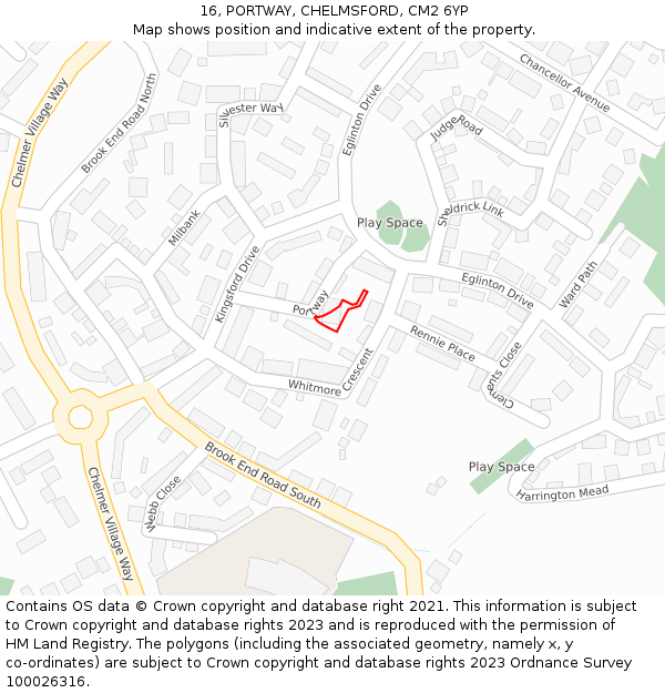 16, PORTWAY, CHELMSFORD, CM2 6YP: Location map and indicative extent of plot