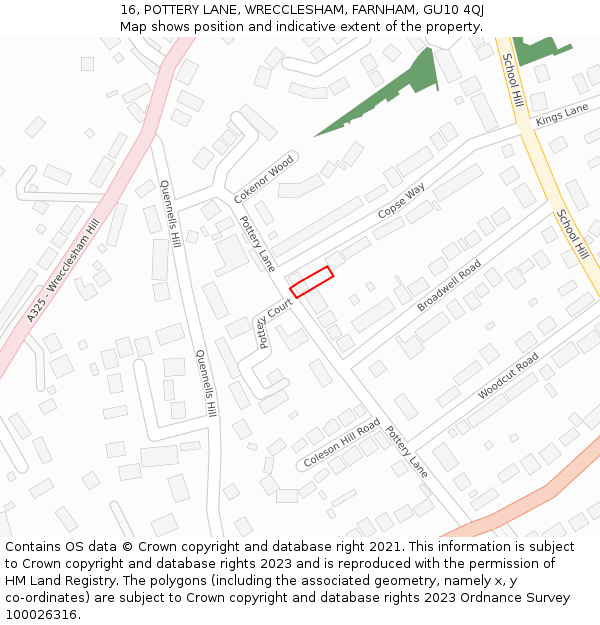 16, POTTERY LANE, WRECCLESHAM, FARNHAM, GU10 4QJ: Location map and indicative extent of plot