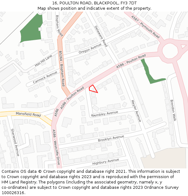 16, POULTON ROAD, BLACKPOOL, FY3 7DT: Location map and indicative extent of plot