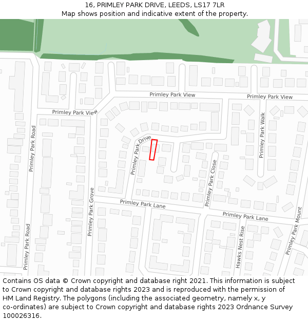 16, PRIMLEY PARK DRIVE, LEEDS, LS17 7LR: Location map and indicative extent of plot