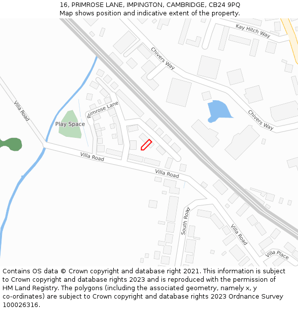 16, PRIMROSE LANE, IMPINGTON, CAMBRIDGE, CB24 9PQ: Location map and indicative extent of plot