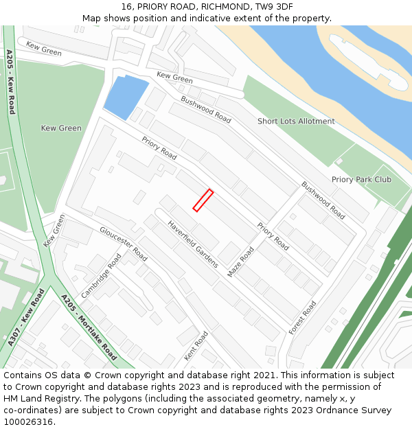16, PRIORY ROAD, RICHMOND, TW9 3DF: Location map and indicative extent of plot