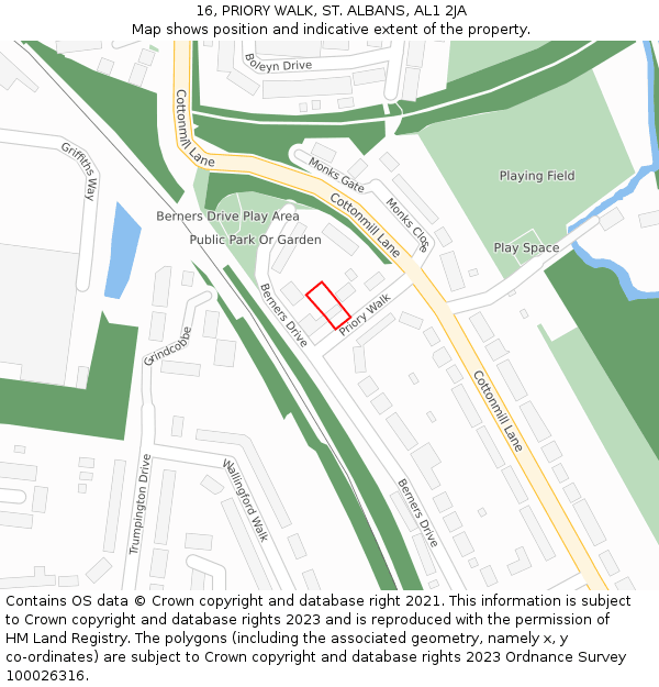 16, PRIORY WALK, ST. ALBANS, AL1 2JA: Location map and indicative extent of plot
